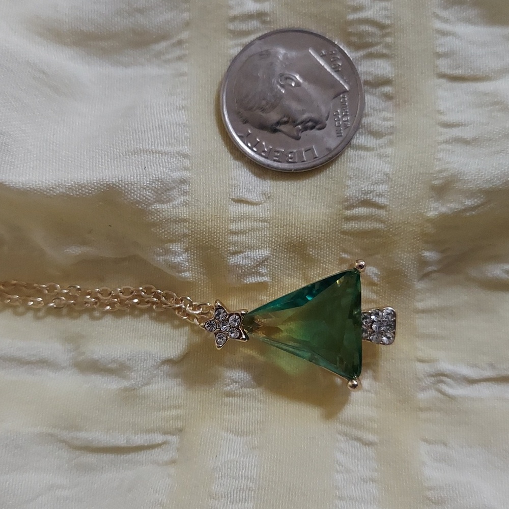 Watermelon Tourmaline CZ Triangle Tree Gold Pendant - Picture 2 of 12